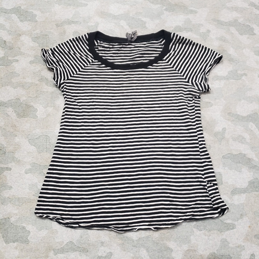 Anthropologie Top Womens XS Black Stripe Short Sleeve‎